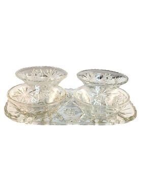 Vintage Serving Dish & 4 Matching Bowls Set Anchor Hocking Star of David Clear P